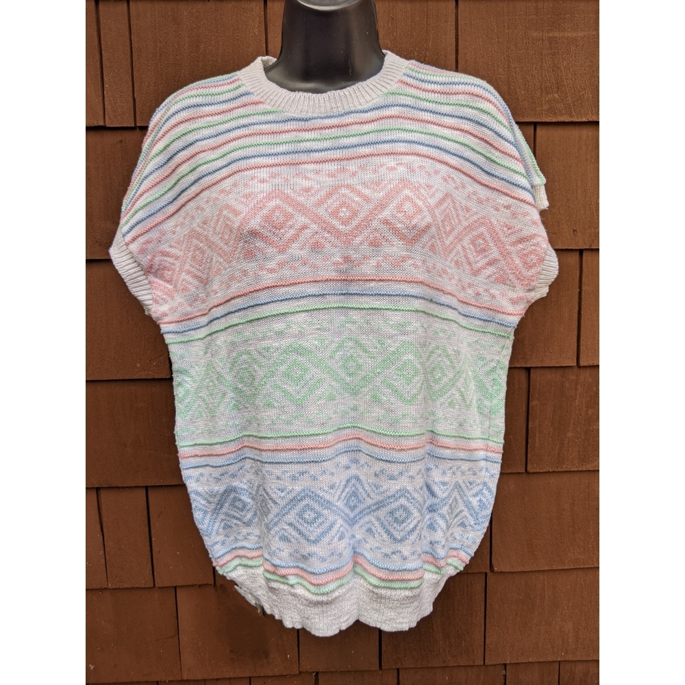 Vintage 80s pastel cap sleeve crew neck ribbed sweater large